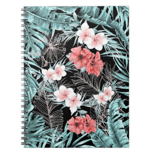 Caderno Espiral Chic de Paraíso na Ilha Tropical Rosa Dourada