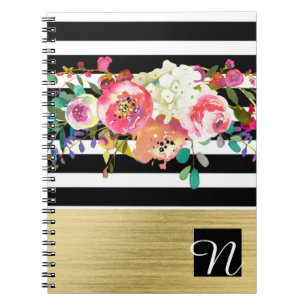 Caderno Espiral Chic Dourado Branco Branco Branco Moderno Brilhant