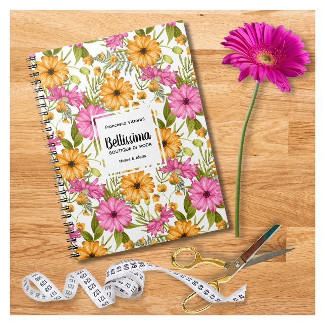 Caderno Espiral Chic Elegant Modern Yellow Floral Business (Criador carregado)