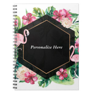 Caderno Espiral Chic Elegante de Folhas Tropicais Hibiscus Flaming