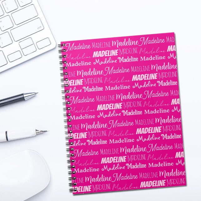 Caderno Espiral Chic Hot Pink Personalized Girls Name Collage (Criador carregado)