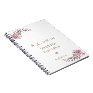 Caderno Espiral Chic Marsala Maroon Floral Wedding Planner