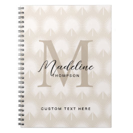 Caderno Espiral Chic Minimalista Bege Folha Anahaw Monograma Scrip