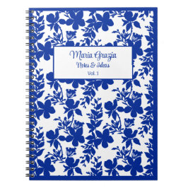 Caderno Espiral Chic Modern White Blue Floral