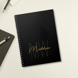 Caderno Espiral Chic Moderno Dourado Negro