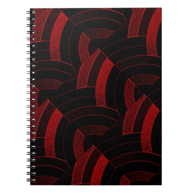 Caderno Espiral chic na moda preto/vermelho chevrons (Frente)