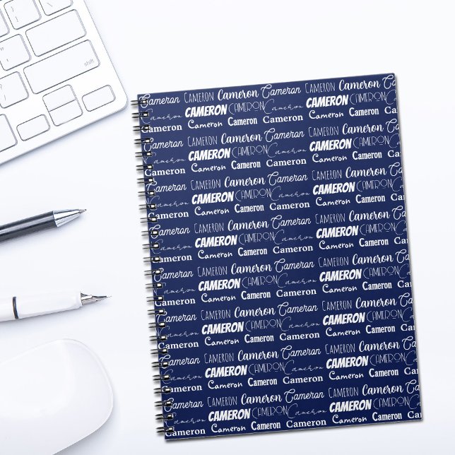 Caderno Espiral Chic Navy Blue Personalized Name Collage (Criador carregado)