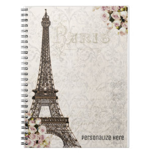Caderno Espiral Chic Paris Torre Eiffel & Rosas Personalizado Eleg