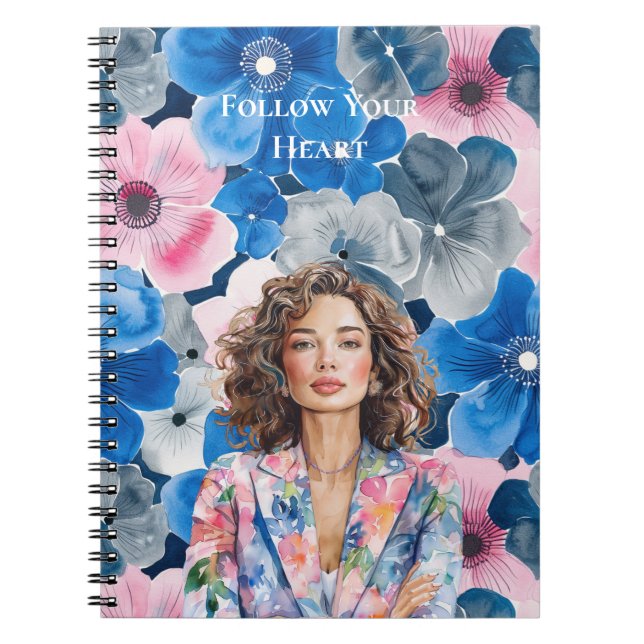 Caderno Espiral Chic Pink Blue Summer City Brown Hair Girl (Frente)