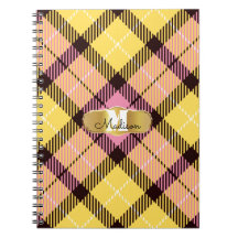 Chic Pink Yellow Tartan Dourado Monograma Nome do 