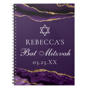 Caderno Espiral Chic Purple Dourado Bat Mitzvah Personalizado