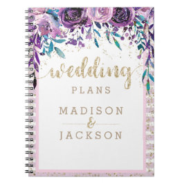 Caderno Espiral Chic Purple Floral Champanhe Dourado Planner
