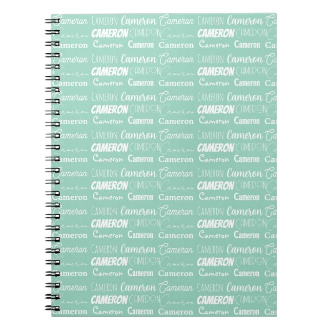 Caderno Espiral Chic Seafoam Green Personalized Name Collage (Frente)
