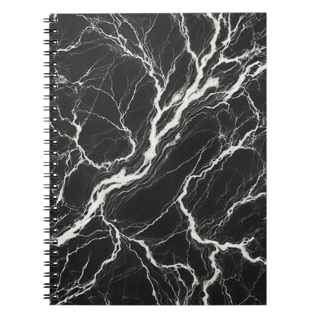 Caderno Espiral Chic Visual de Mármore Preto e Branco Glamour (Frente)