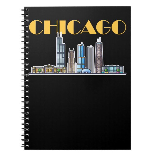 Caderno Espiral Chicago Illinois City Skyline (Frente)