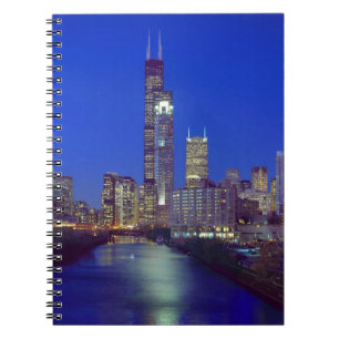 Caderno Espiral Chicago, Illinois, Skyline à noite com Chicago