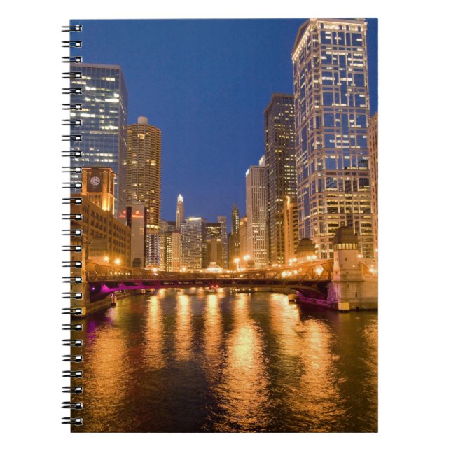 Caderno Espiral Chicago, Illinois, Skyline e Chicago River em (Frente)