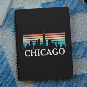 Caderno Espiral Chicago Illinois Vintage Retro Sunset Skyline