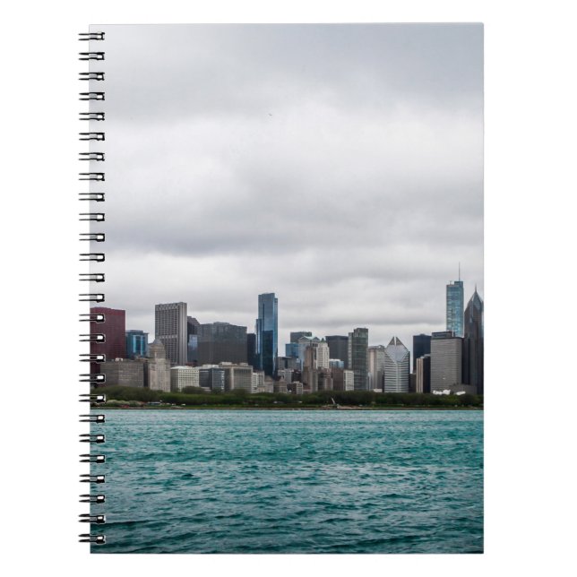 Caderno Espiral Chicago Skylinechicago, skyline, aérea, arquiteto (Frente)