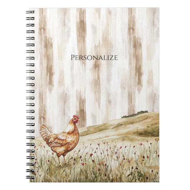 Caderno Espiral Chicken in Grass Field of Flowers (Frente)