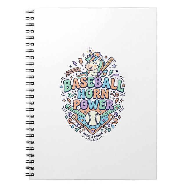 Caderno Espiral Chifre de Beisebol Unicórnio Poder Kawaii Design V (Frente)