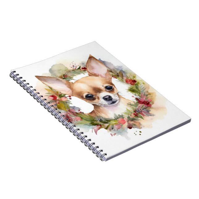 Caderno Espiral Chihuahua Christmas Wreath Festivo Pup (Lado Direito)