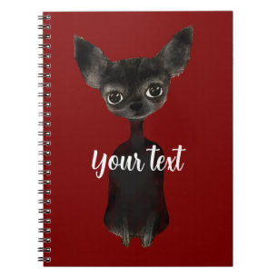Caderno Espiral Chihuahua retrô preto burgundy creme