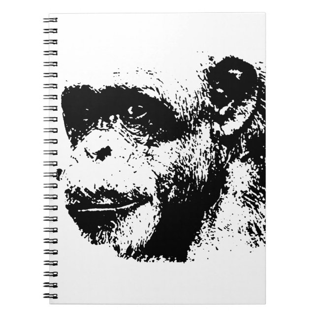 Caderno Espiral Chimpanzé Preto e Branco Pop Art (Frente)