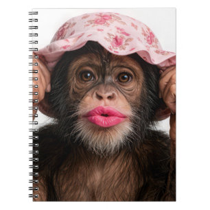Caderno Espiral Chimpanzé Usando Batom Rosa
