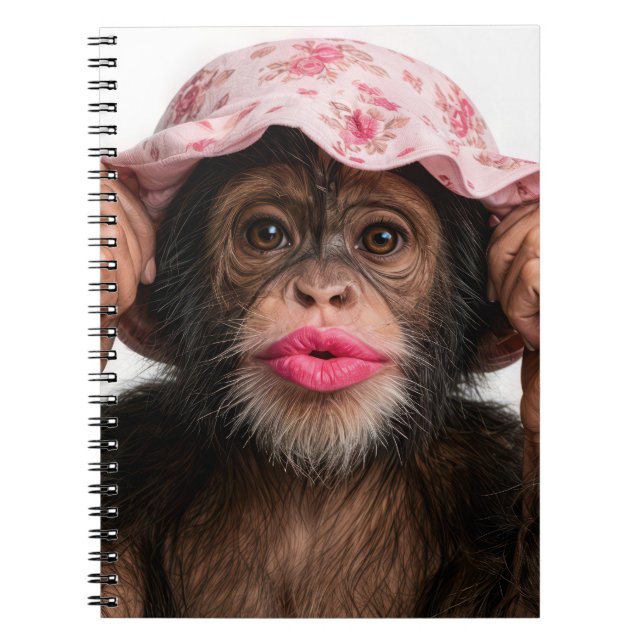 Caderno Espiral Chimpanzé Usando Batom Rosa (Frente)