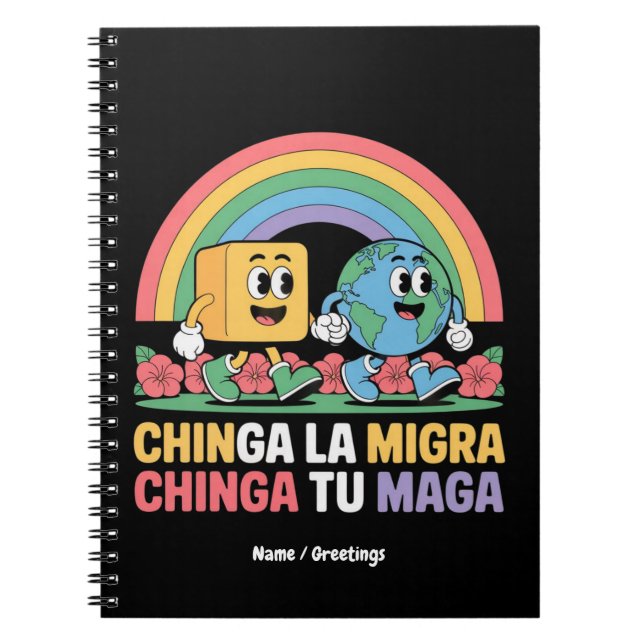 Caderno Espiral Chinga La Migra Chinga Tu Maga Funny Rainbow (Frente)