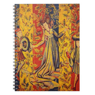 Caderno Espiral Chinoiserie amarela azul-vermelha medieval italian