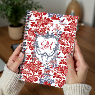 Caderno Espiral Chinoiserie Antiga Delft Vermelho Francês monogram