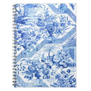 Caderno Espiral Chinoiserie azul e branca legante