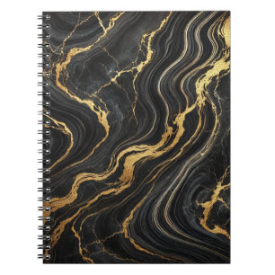 Caderno Espiral Chique Glamour Preto e Dourado com Efeito Mármore