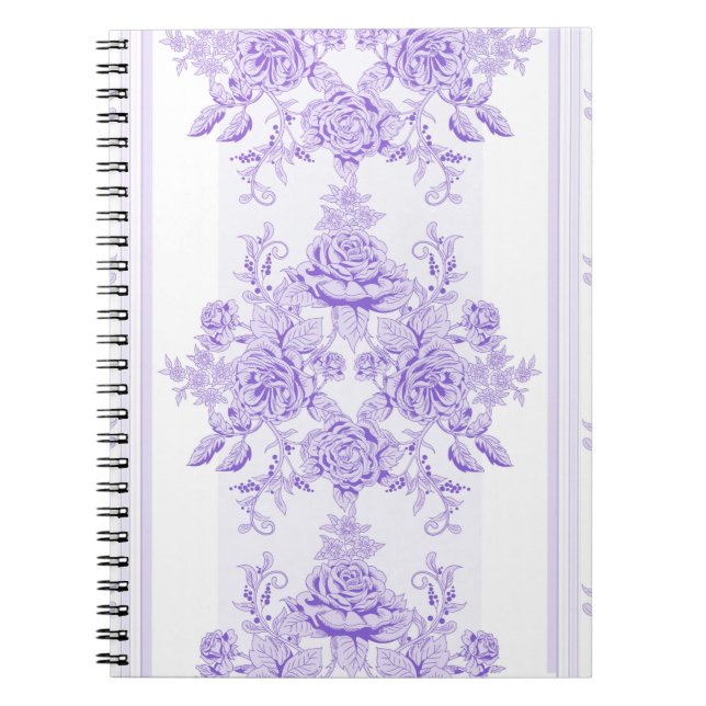 Caderno Espiral Chique,lavanda,toile,padrão,floral,Vitória (Frente)