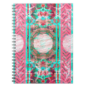 Caderno Espiral Chique Rosa e Aqua Boho Vitoriano Floral