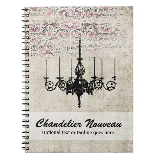 Caderno Espiral Chique Victoriano Chandelier Vintage Damask (Frente)
