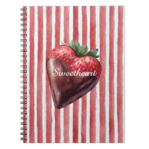 Caderno Espiral Chocolate Morango Listras Brancas Vermelhas Querid