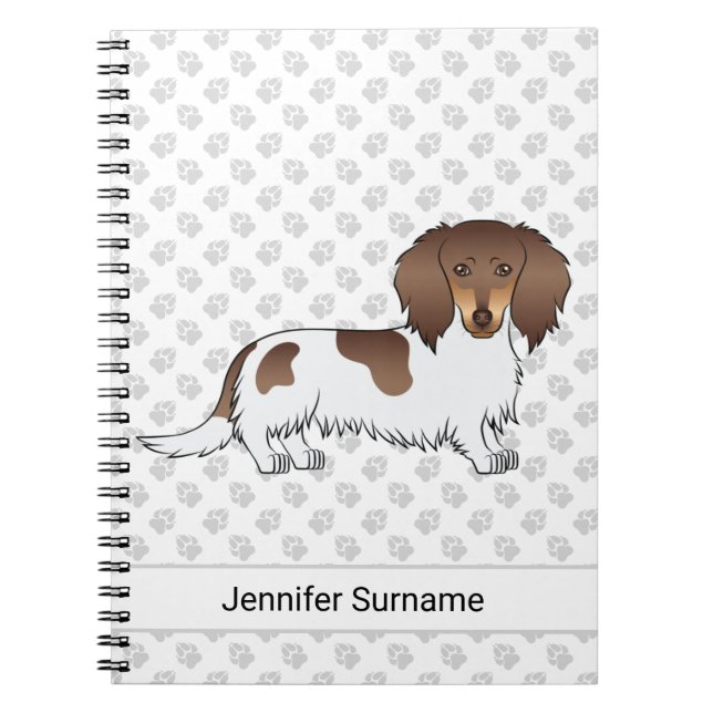 Caderno Espiral Chocolate & Tan Piebald Dachshund Longo Cabelo & T (Frente)