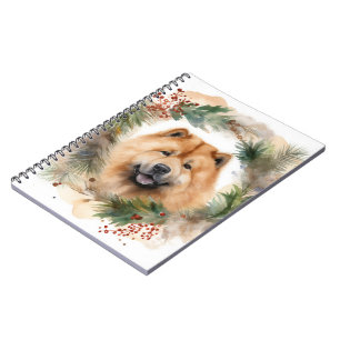 Caderno Espiral Chow Chow Wreath de Natal Festivo