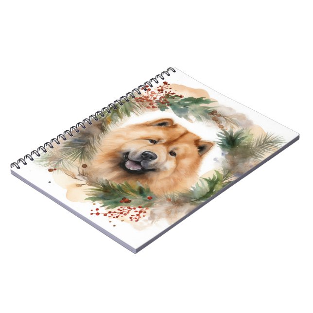 Caderno Espiral Chow Chow Wreath de Natal Festivo (Left Side)