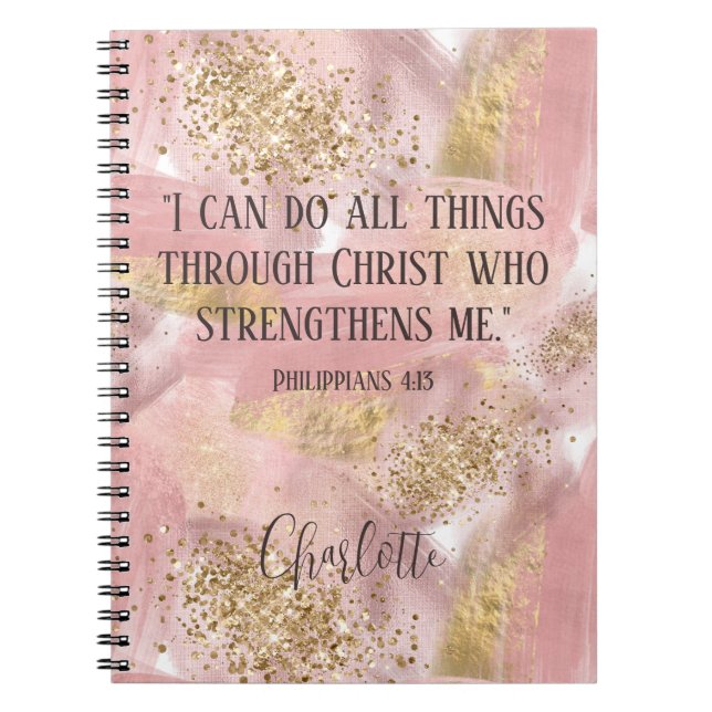 Caderno Espiral Christian Modern Girly Pink Dourada Glitter Artsy (Frente)