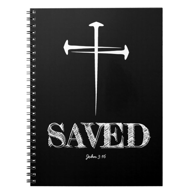 Caderno Espiral Christian SAVED com 3 cruzes de unhas (Frente)