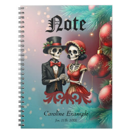 Caderno Espiral Christmas Bone Romance, A festive skeleton couple.