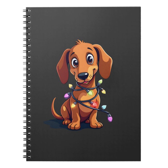Caderno Espiral Christmas Dachshund Lights (3) (Frente)