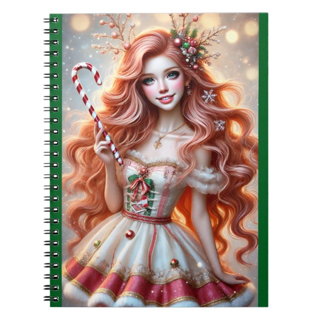 Caderno Espiral Christmas Fairy Redhead with Candy Cane Wand (Frente)