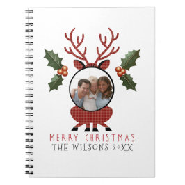 Caderno Espiral Christmas Plaid Reindeer with Personalized Photo