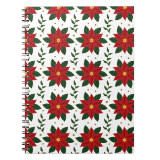 Caderno Espiral Christmas Poinsettia Floral Pattern | Red Green