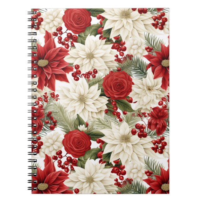 Caderno Espiral Christmas Poinsettia – Holiday Floral Design (Frente)